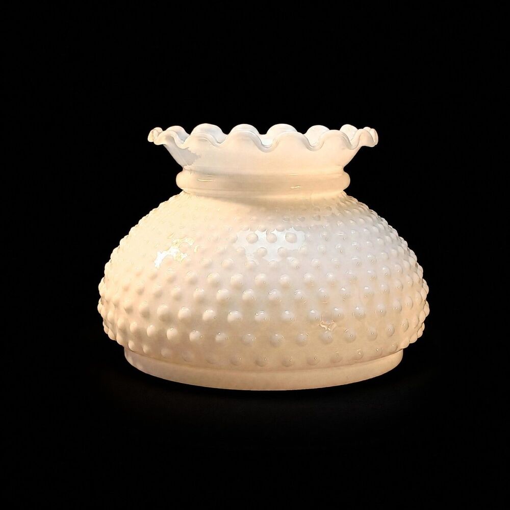 Vintage Hobnail Milk Glass Lamp Shade White Hurricane Ruffled Top 7" Fitter